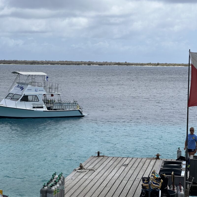 a boat on the water Bonaire tech diving